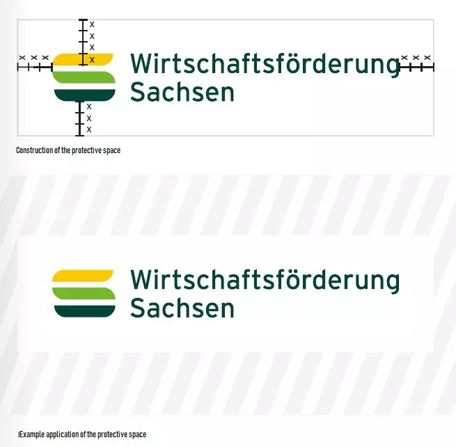 Structure and example of the use of the protective space around the logo