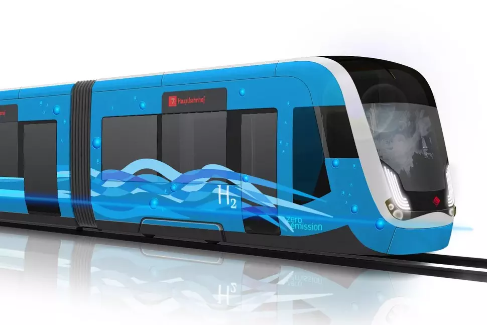 Design-Konzept für eine mit Wasserstoff-Brennstoffzellen betriebene niederflurige Straßenbahn von HÖRMANN Vehicle Engineering. (Quelle: HÖRMANN Vehicle Engineering GmbH)