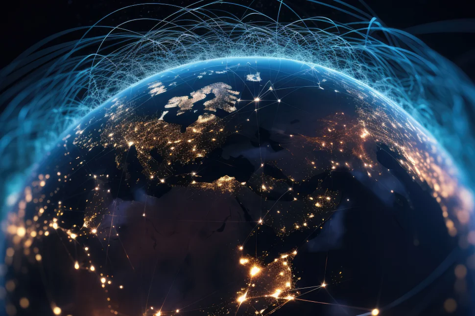 Visualization of Extraterrestrial Communication (View of the globe with visualized communication flows)