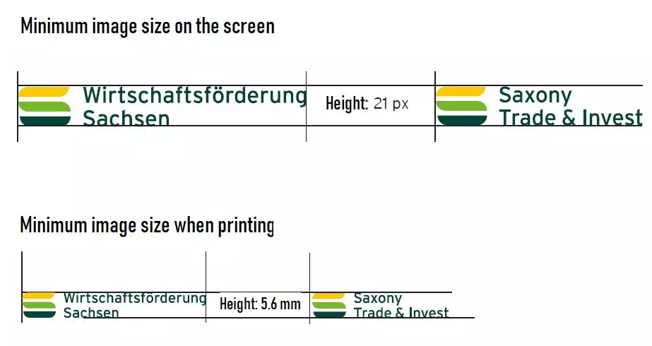 Minimum image sizes of the logo for screen and print