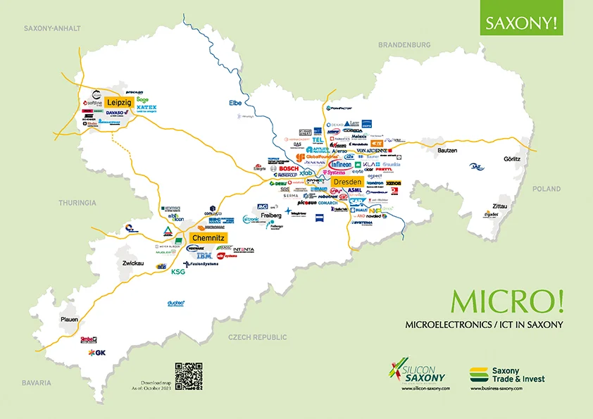Map ICT / Microelectronics in Saxony (Source: Saxony Trade & Invest Corp. - WFS)