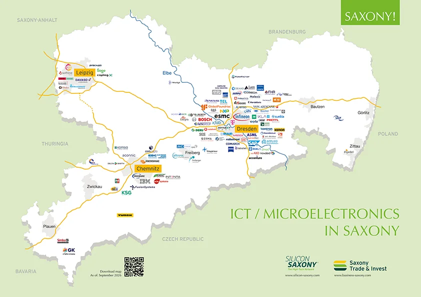 Map ICT / Microelectronics in Saxony (Source: Saxony Trade & Invest Corp. - WFS)