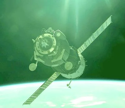 Satellite in space, colored green
