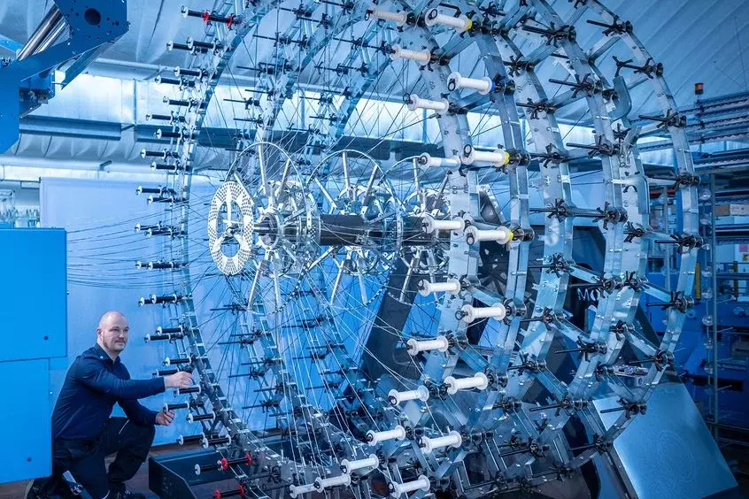 State-of-the-art weaving machine used at the Saxon Textile Research Institute (STFI) in Chemnitz to develop innovative solutions for technical textiles.