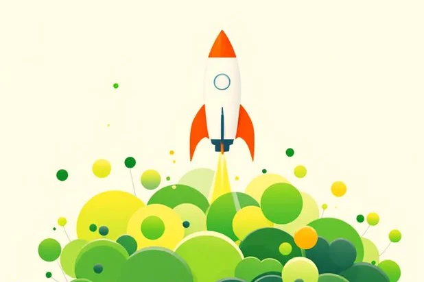 Illustration: Rocket launching with a cloud of SAXONY!-green hues