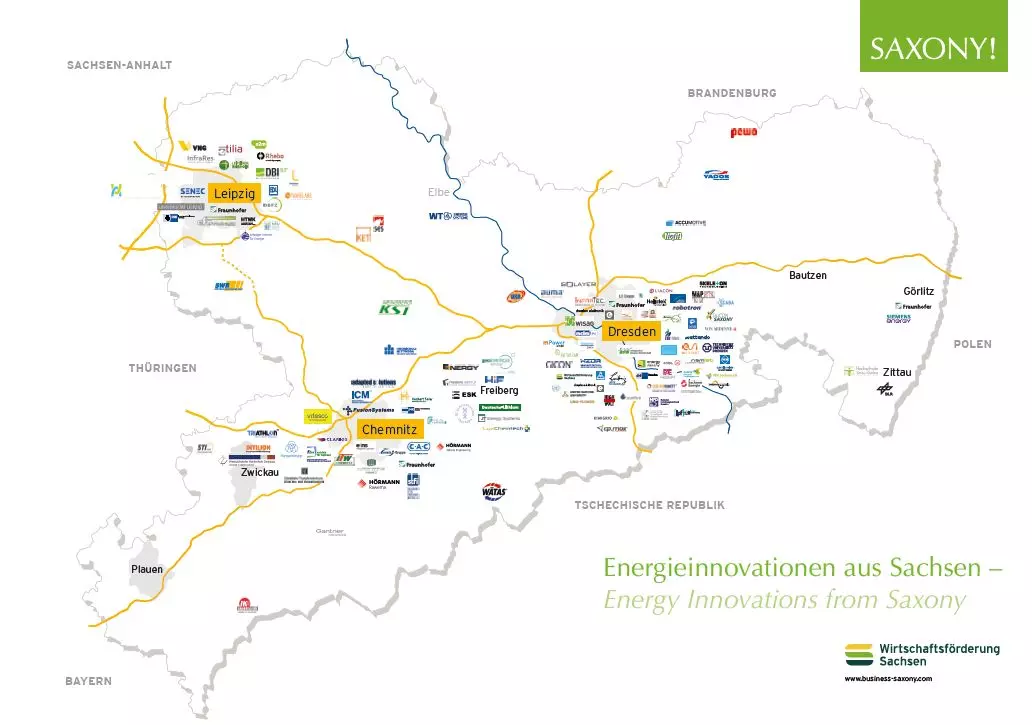 Overview Map: Energy Innovations - Selected players in Saxony and regional focus areas (Source: Saxony Trade & Invest Corp. -WFS)
