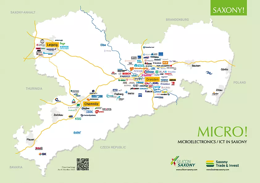 Map ICT / Microelectronics in Saxony (Source: Saxony Trade & Invest Corp. - WFS)